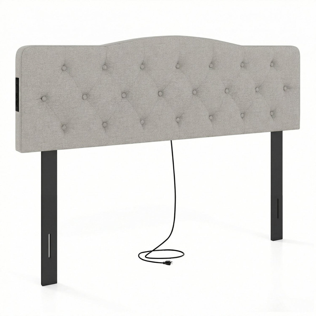 Tufted Upholstered Head Board for Queen and Full Size Bed with 2 AC Outlets-Gray