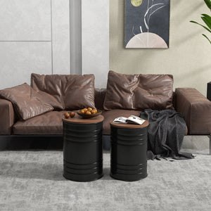 Round Side Table Set of 2, Nesting Coffee Tables w/ Wooden Lid – view 6