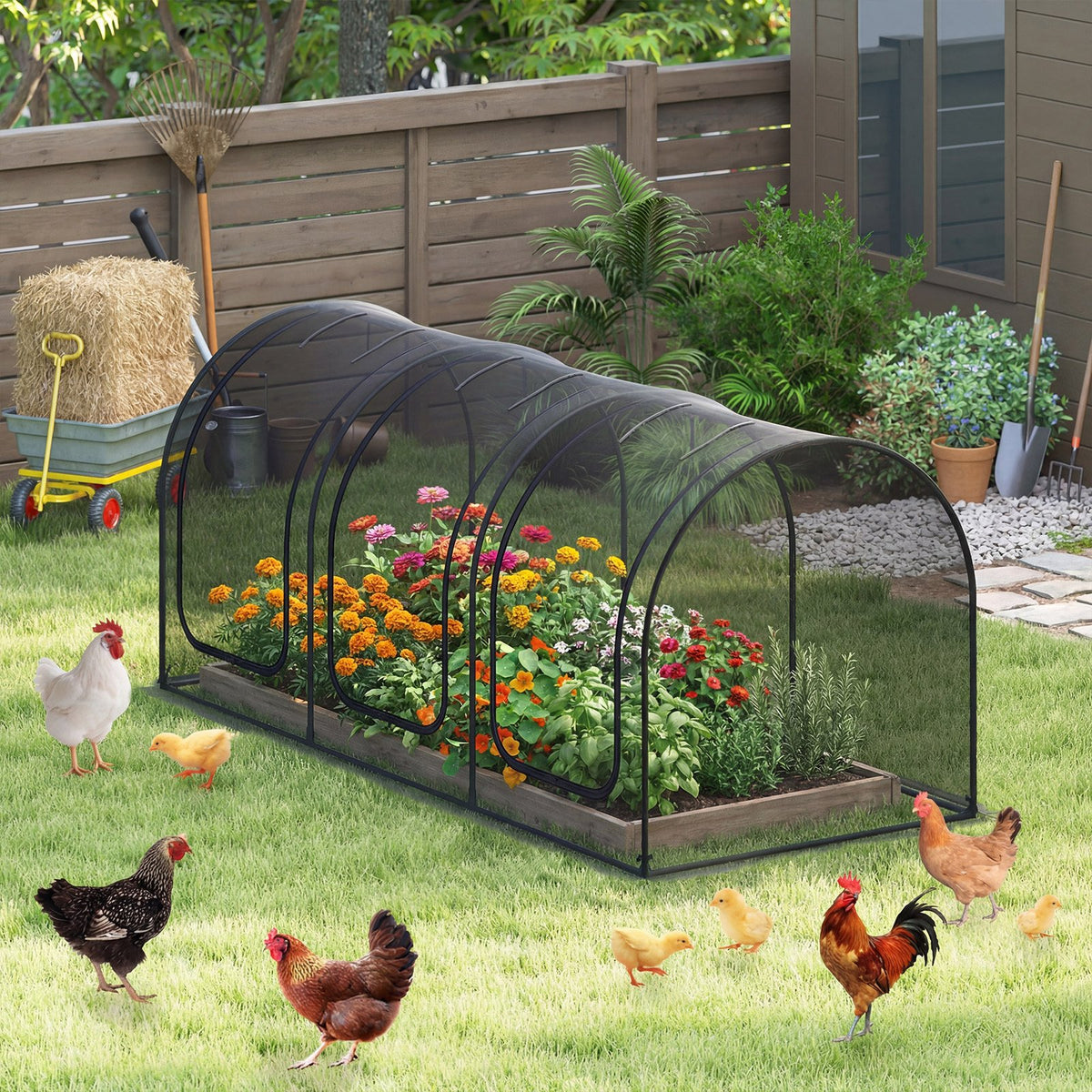 Tunnel Crop Cage Large Portable Plant Protection Tent with 3 Roll-up Zippered Doors view 2