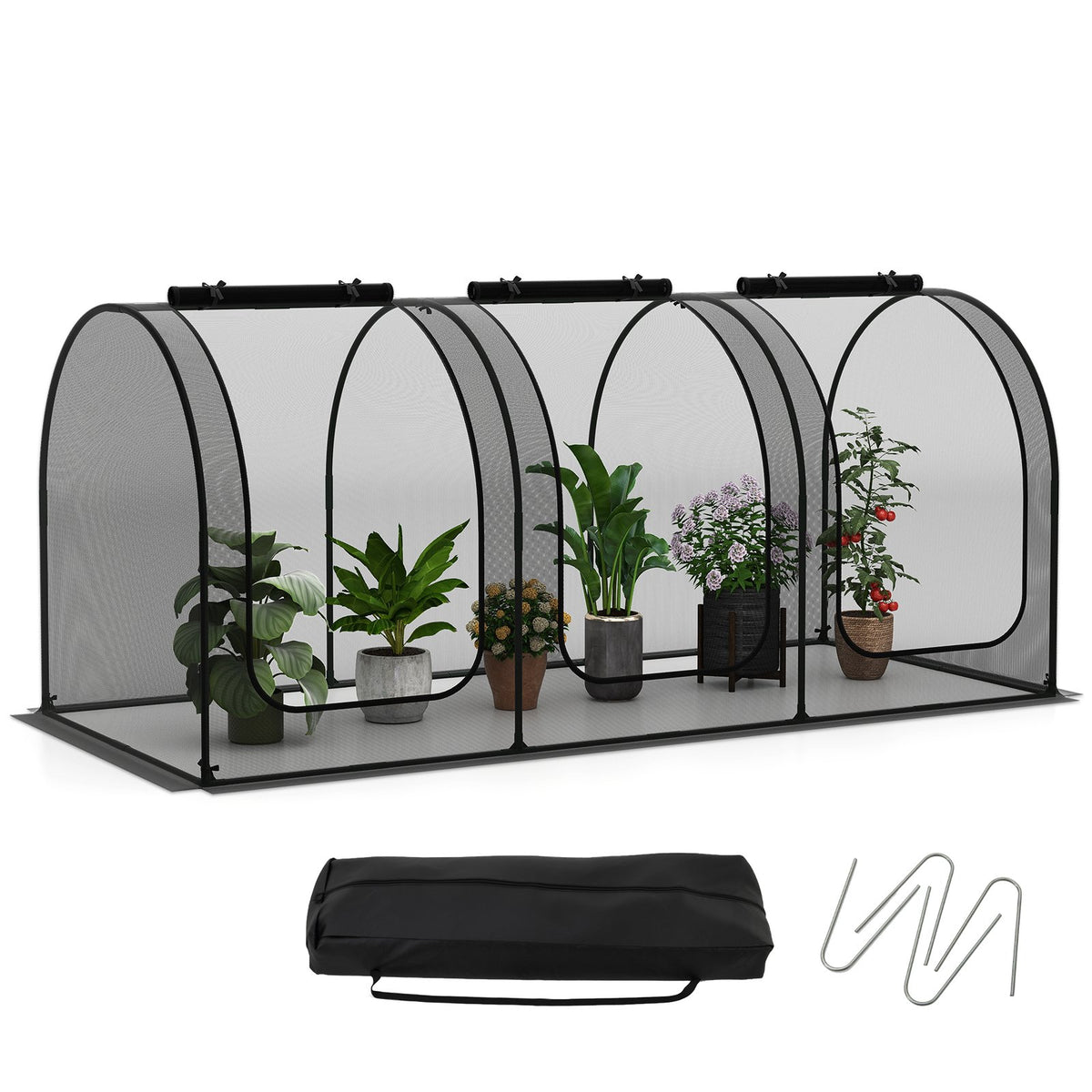 Tunnel Crop Cage Large Portable Plant Protection Tent with 3 Roll-up Zippered Doors view 4