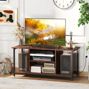 TV Stand Entertainment Center with Open Storage Shelves and Power Outlets to 50 Inches-Rustic Brown view 2