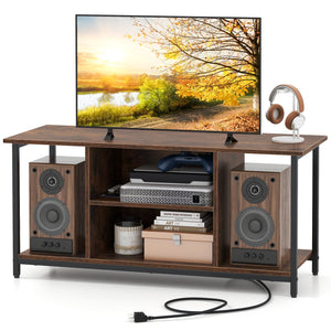 TV Stand Entertainment Center with Open Storage Shelves and Power Outlets to 50 Inches-Rustic Brown view 4