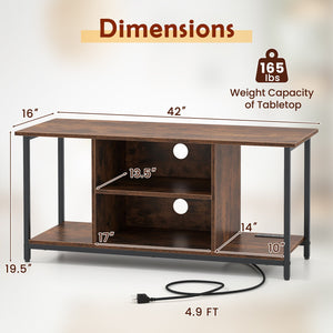 TV Stand Entertainment Center with Open Storage Shelves and Power Outlets to 50 Inches-Rustic Brown view 5