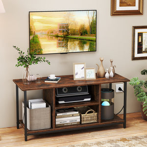 TV Stand Entertainment Center with Open Storage Shelves and Power Outlets to 50 Inches-Rustic Brown view 6