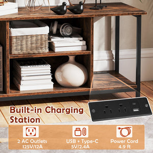 TV Stand Entertainment Center with Open Storage Shelves and Power Outlets to 50 Inches-Rustic Brown view 7