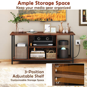 TV Stand Entertainment Center with Open Storage Shelves and Power Outlets to 50 Inches-Rustic Brown view 8