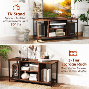 TV Stand Entertainment Center with Open Storage Shelves and Power Outlets to 50 Inches-Rustic Brown view 9