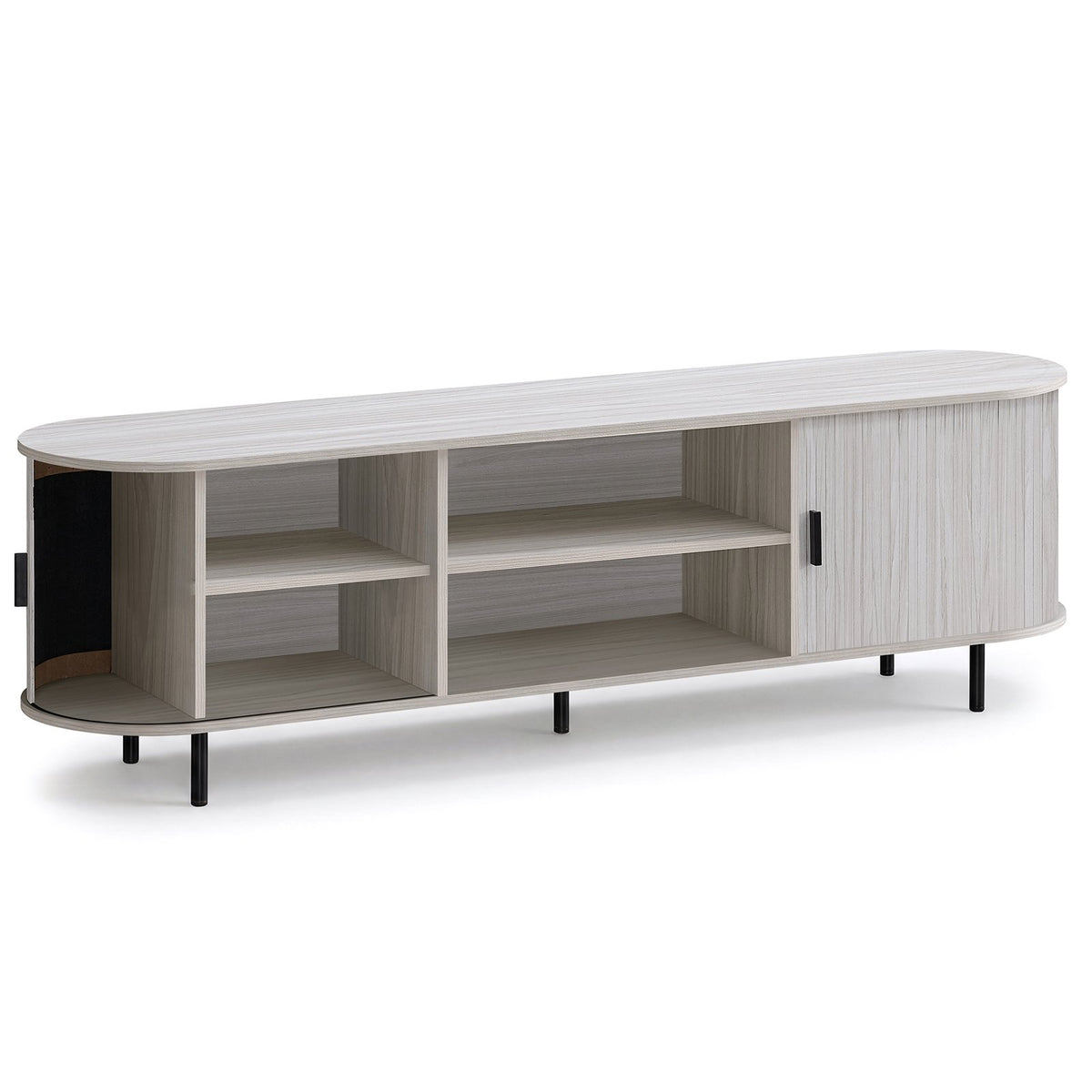 TV Stand for 80 Inch TVs Mid Century Modern Entertainment Center with Fluted Sliding Doors-Natural view 4
