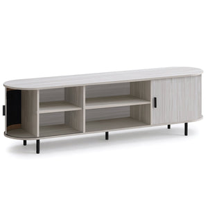 TV Stand for 80 Inch TVs Mid Century Modern Entertainment Center with Fluted Sliding Doors-Natural view 4