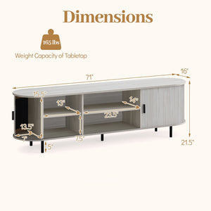 TV Stand for 80 Inch TVs Mid Century Modern Entertainment Center with Fluted Sliding Doors-Natural view 5