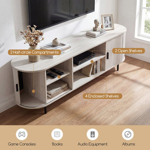 TV Stand for 80 Inch TVs Mid Century Modern Entertainment Center with Fluted Sliding Doors-Natural view 7