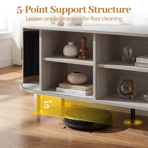 TV Stand for 80 Inch TVs Mid Century Modern Entertainment Center with Fluted Sliding Doors-Natural view 9