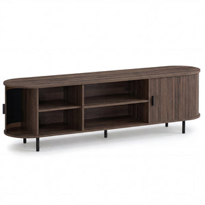 TV Stand for 80 Inch TVs Mid Century Modern Entertainment Center with Fluted Sliding Doors-Walnut view 4