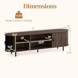 TV Stand for 80 Inch TVs Mid Century Modern Entertainment Center with Fluted Sliding Doors-Walnut view 5