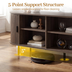TV Stand for 80 Inch TVs Mid Century Modern Entertainment Center with Fluted Sliding Doors-Walnut view 9
