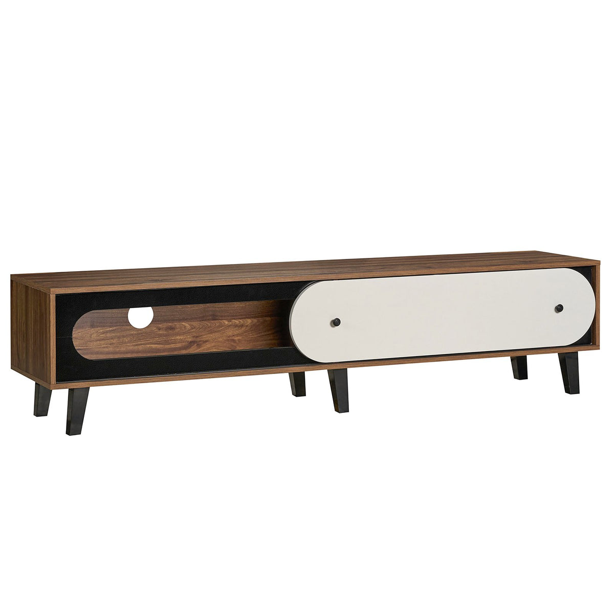 TV Stand for 80 Inch TVs Mid Century Modern Entertainment Center with Sliding Door Cabinet-Walnut view 4