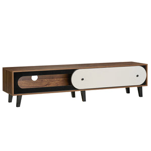 TV Stand for 80 Inch TVs Mid Century Modern Entertainment Center with Sliding Door Cabinet-Walnut view 4