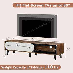 TV Stand for 80 Inch TVs Mid Century Modern Entertainment Center with Sliding Door Cabinet-Walnut view 5