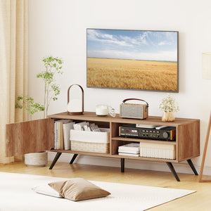 TV Stand for TVs up to 55 Inch Mid Century Modern Entertainment Center with Storage Cabinet-Oak view 3