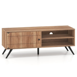 TV Stand for TVs up to 55 Inch Mid Century Modern Entertainment Center with Storage Cabinet-Oak view 4