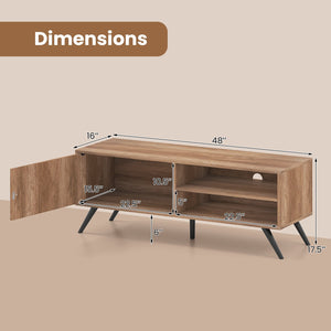 TV Stand for TVs up to 55 Inch Mid Century Modern Entertainment Center with Storage Cabinet-Oak view 5