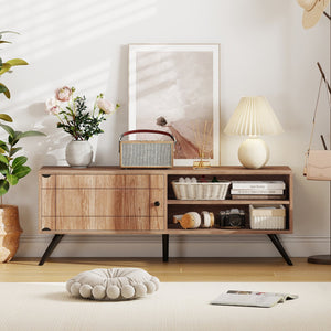 TV Stand for TVs up to 55 Inch Mid Century Modern Entertainment Center with Storage Cabinet-Oak view 6