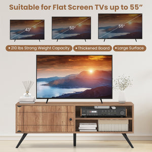TV Stand for TVs up to 55 Inch Mid Century Modern Entertainment Center with Storage Cabinet-Oak view 7