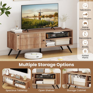 TV Stand for TVs up to 55 Inch Mid Century Modern Entertainment Center with Storage Cabinet-Oak view 9