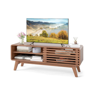 TV Stand for TVs up to 55 inches with Sliding Door and Adjustable Shelves for Living Room-Brown