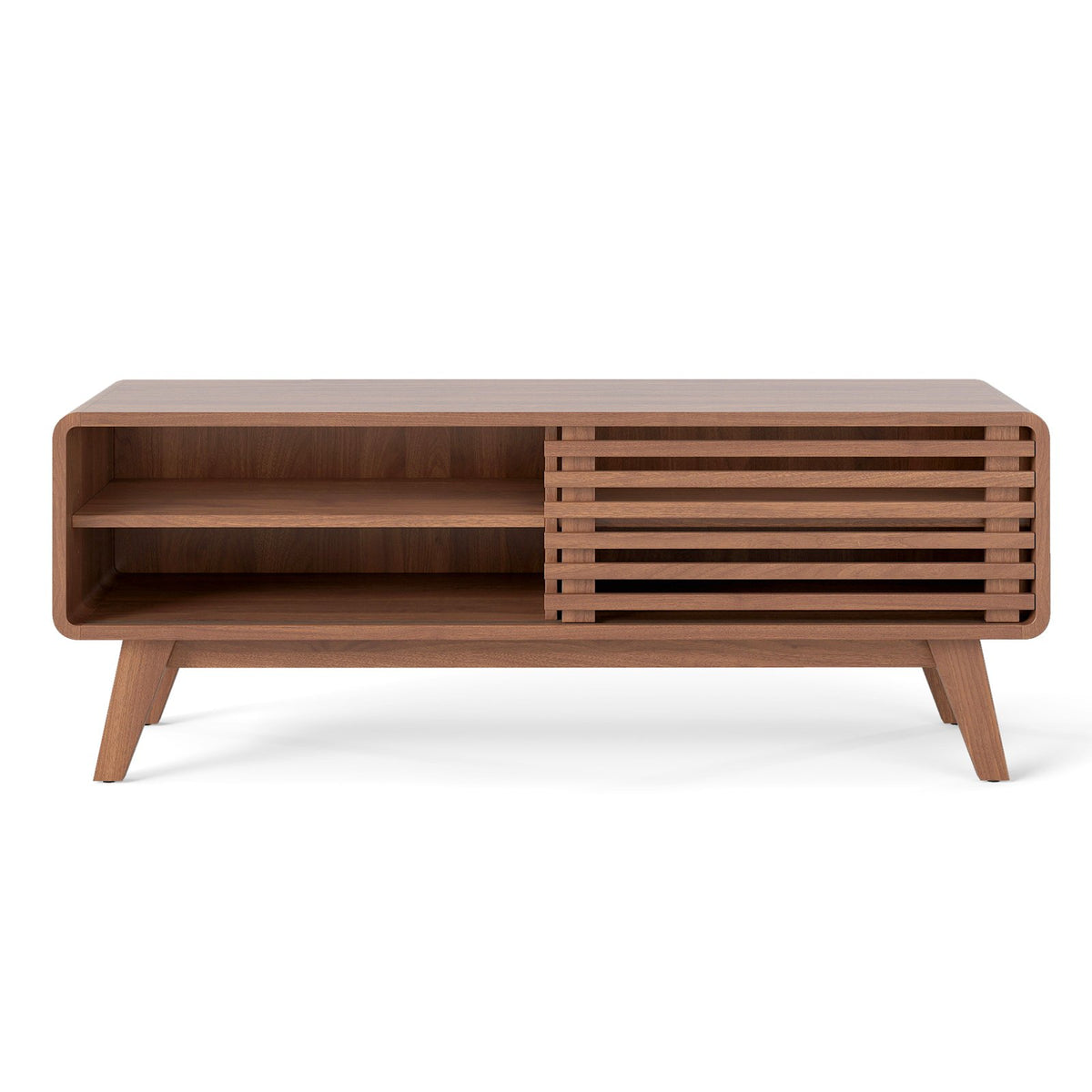 TV Stand for TVs up to 55 inches with Sliding Door and Adjustable Shelves for Living Room-Brown view 4