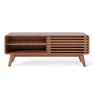 TV Stand for TVs up to 55 inches with Sliding Door and Adjustable Shelves for Living Room-Brown view 4