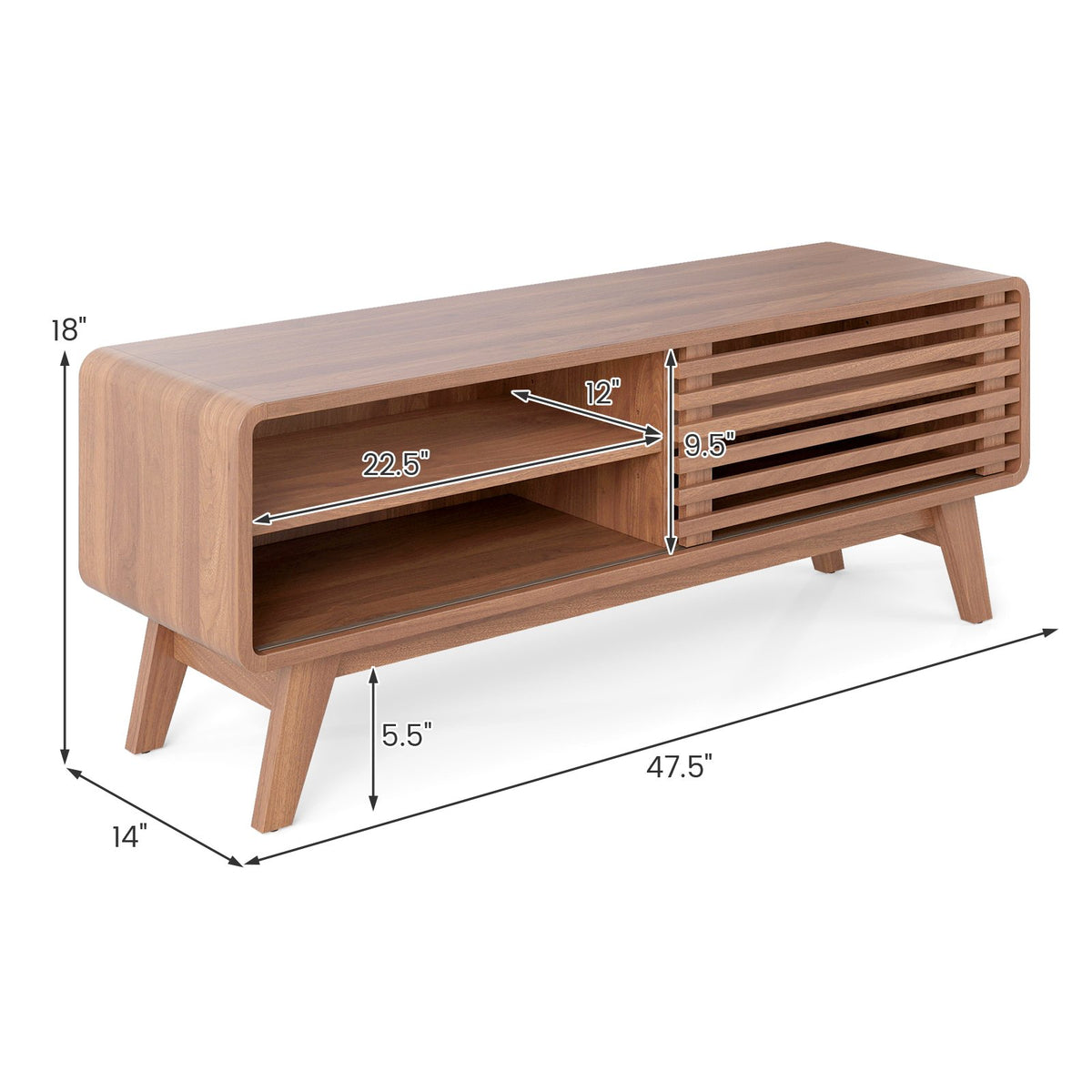 TV Stand for TVs up to 55 inches with Sliding Door and Adjustable Shelves for Living Room-Brown view 5