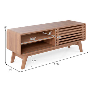 TV Stand for TVs up to 55 inches with Sliding Door and Adjustable Shelves for Living Room-Brown view 5