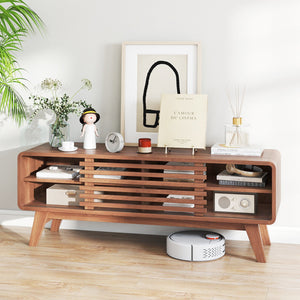 TV Stand for TVs up to 55 inches with Sliding Door and Adjustable Shelves for Living Room-Brown view 7