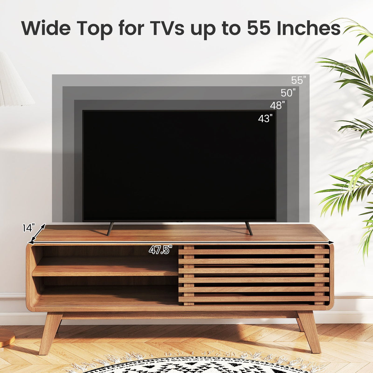 TV Stand for TVs up to 55 inches with Sliding Door and Adjustable Shelves for Living Room-Brown view 8