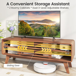 TV Stand for TVs up to 55 inches with Sliding Door and Adjustable Shelves for Living Room-Brown view 9