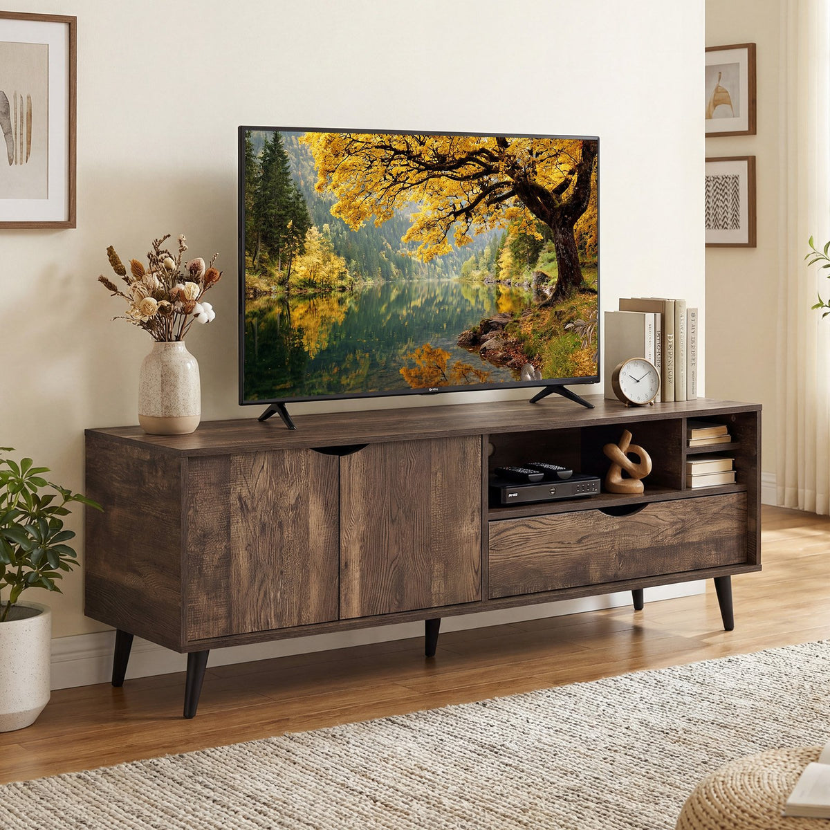 TV Stand for TVs up to 65 Inches Rustic Entertainment Center-Brown view 2