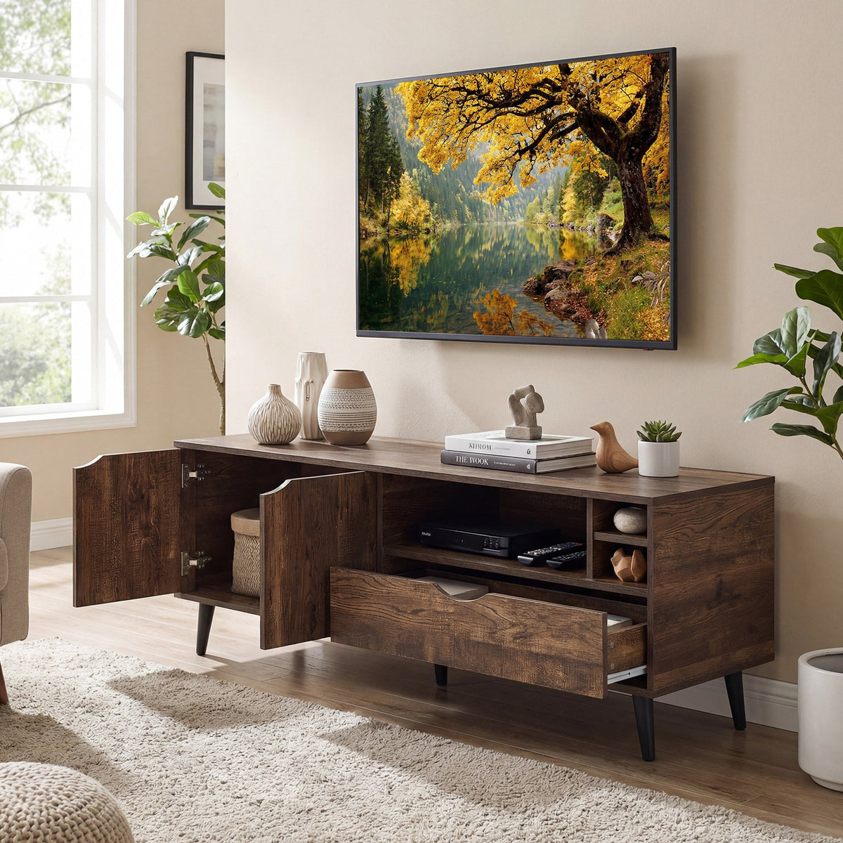 TV Stand for TVs up to 65 Inches Rustic Entertainment Center-Brown view 3