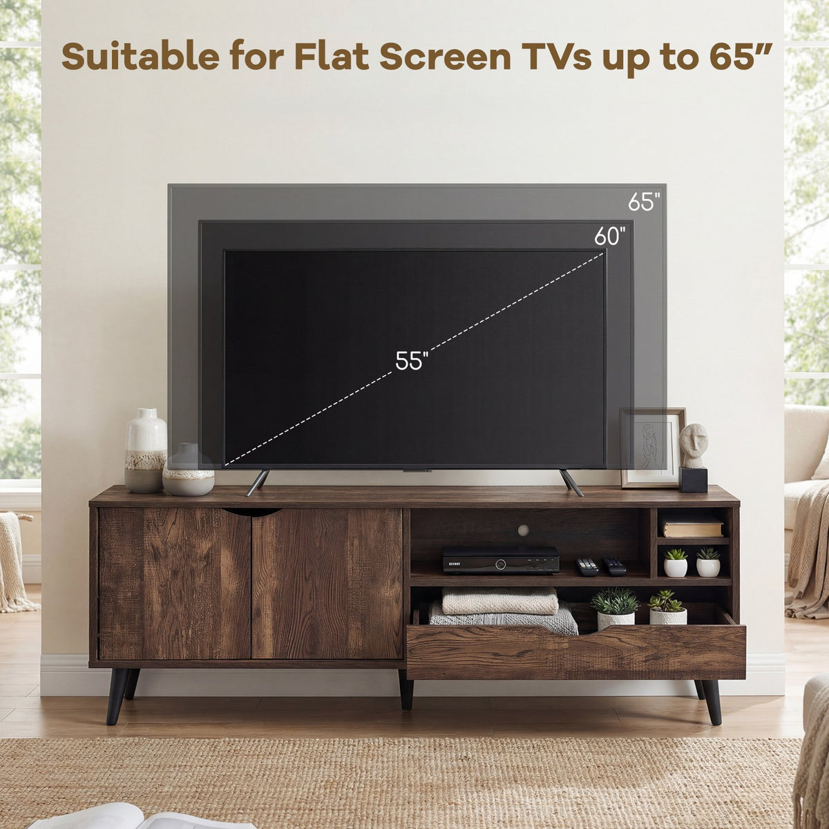 TV Stand for TVs up to 65 Inches Rustic Entertainment Center-Brown view 8