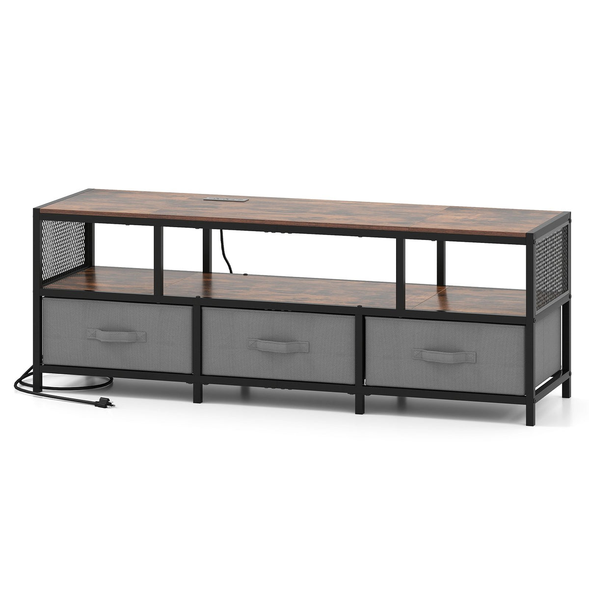 TV Stand for TVs up to 65 Inches with Power Outlets USB Charging-Rustic Brown