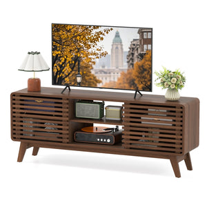 TV Stand for TVs up to 65 inches with Sliding Doors and Adjustable Shelves for Living Room-Walnut