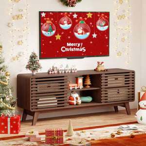 TV Stand for TVs up to 65 inches with Sliding Doors and Adjustable Shelves for Living Room-Walnut view 3