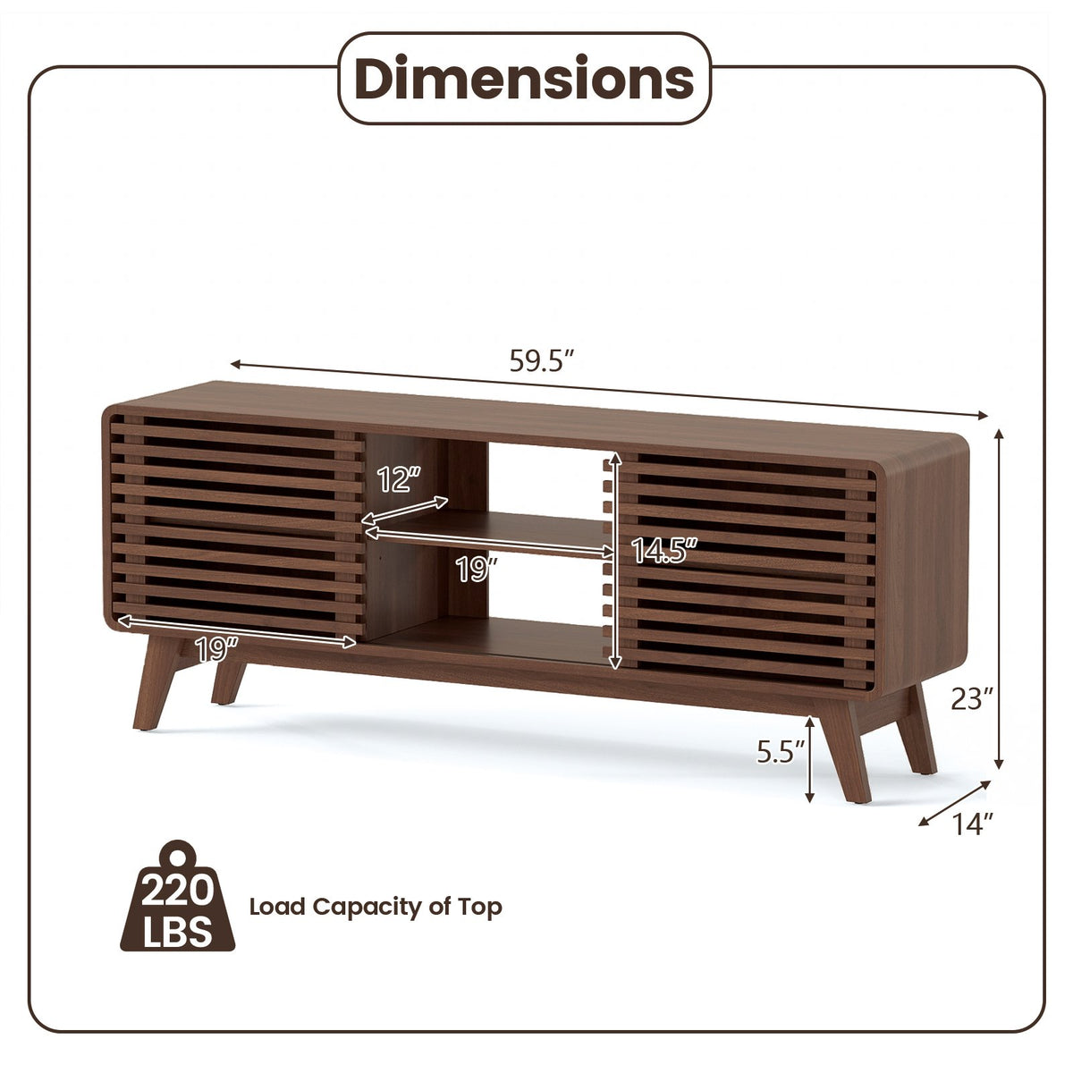 TV Stand for TVs up to 65 inches with Sliding Doors and Adjustable Shelves for Living Room-Walnut view 4