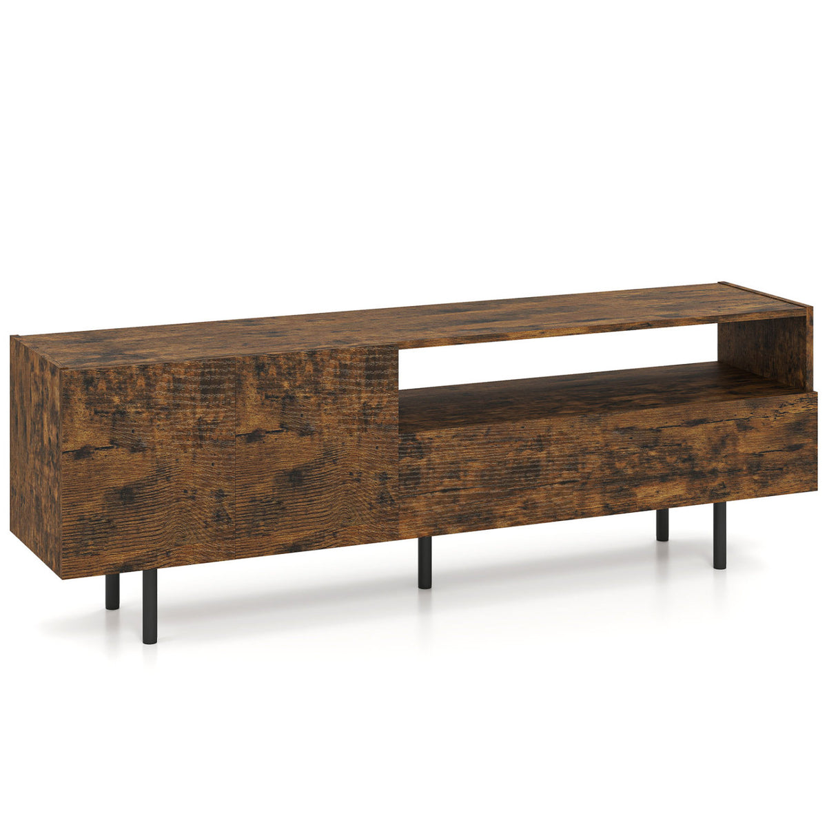 TV Stand for TVs up to 70 inches with Storage Cabinet and Raised Metal Legs-Rustic Brown