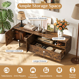 TV Stand for TVs up to 70 inches with Storage Cabinet and Raised Metal Legs-Rustic Brown view 6