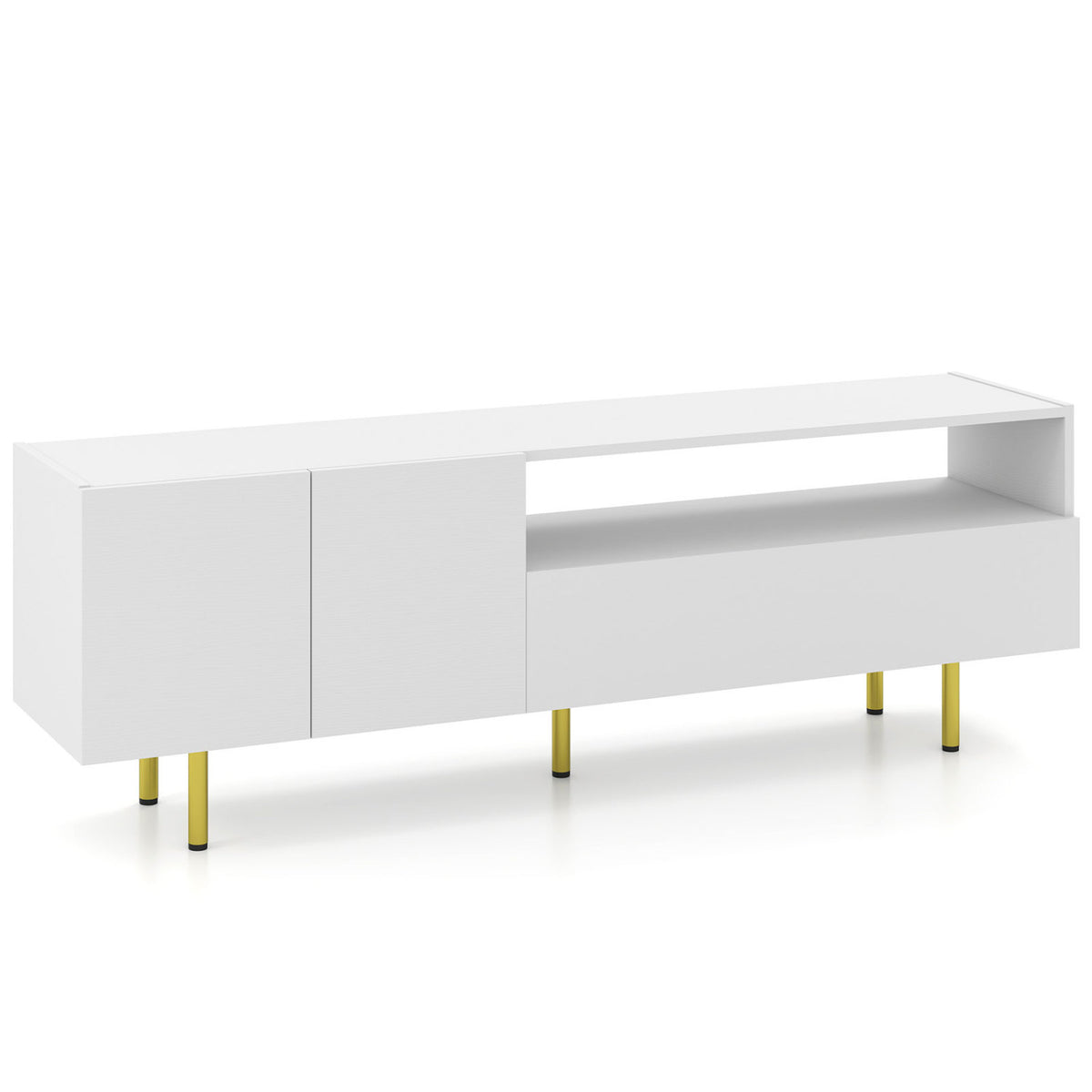 TV Stand for TVs up to 70 inches with Storage Cabinet and Raised Metal Legs-White