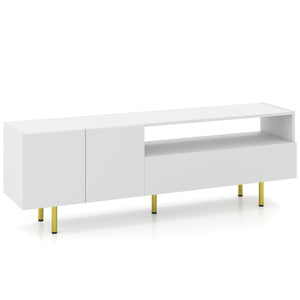 TV Stand for TVs up to 70 inches with Storage Cabinet and Raised Metal Legs-White