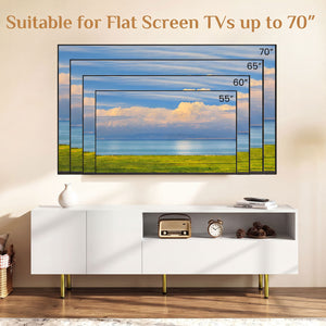 TV Stand for TVs up to 70 inches with Storage Cabinet and Raised Metal Legs-White view 8