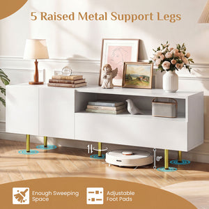 TV Stand for TVs up to 70 inches with Storage Cabinet and Raised Metal Legs-White view 9