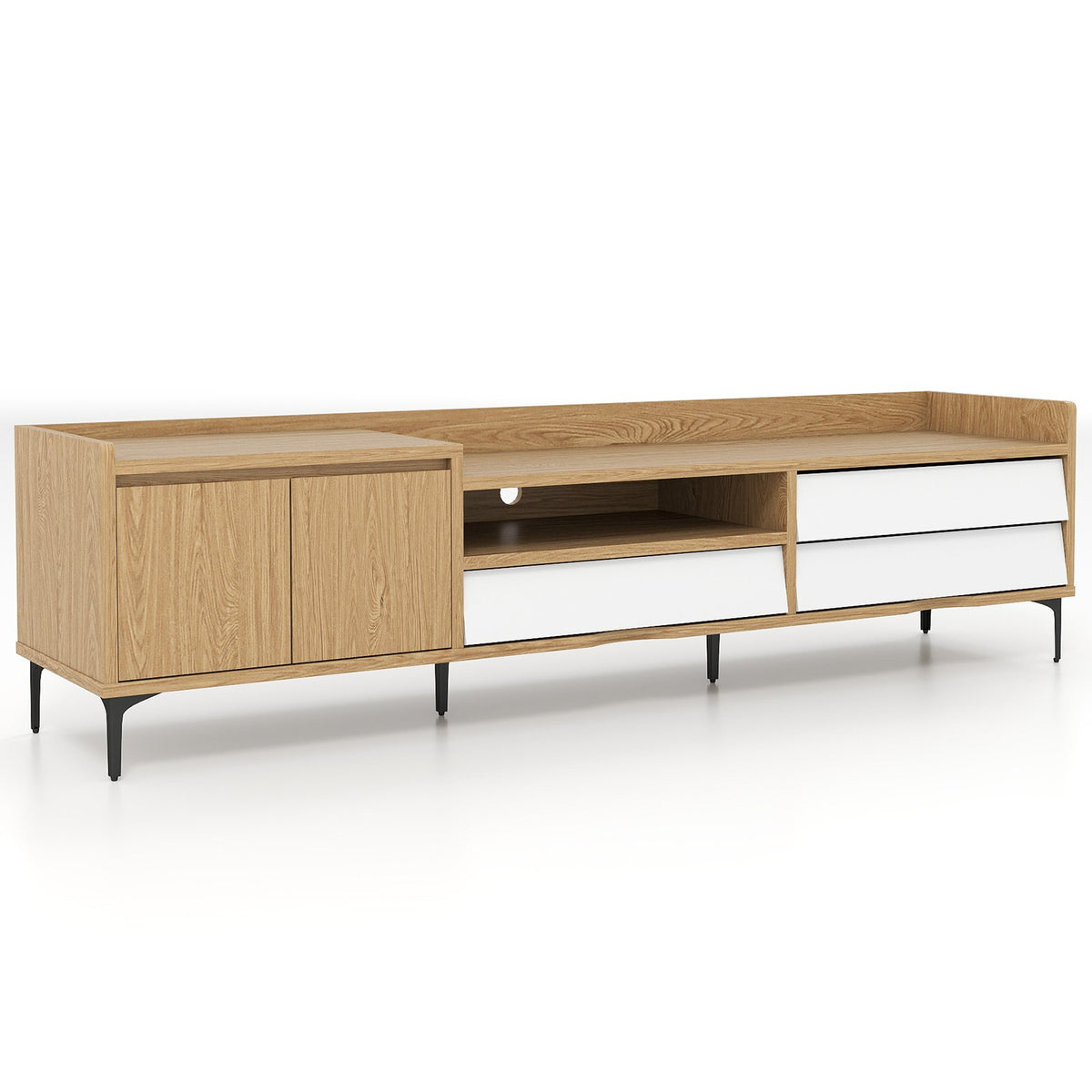 TV Stand for TVs up to 80 Inch Mid Century Modern Entertainment Center with Storage Cabinet-Natural view 4